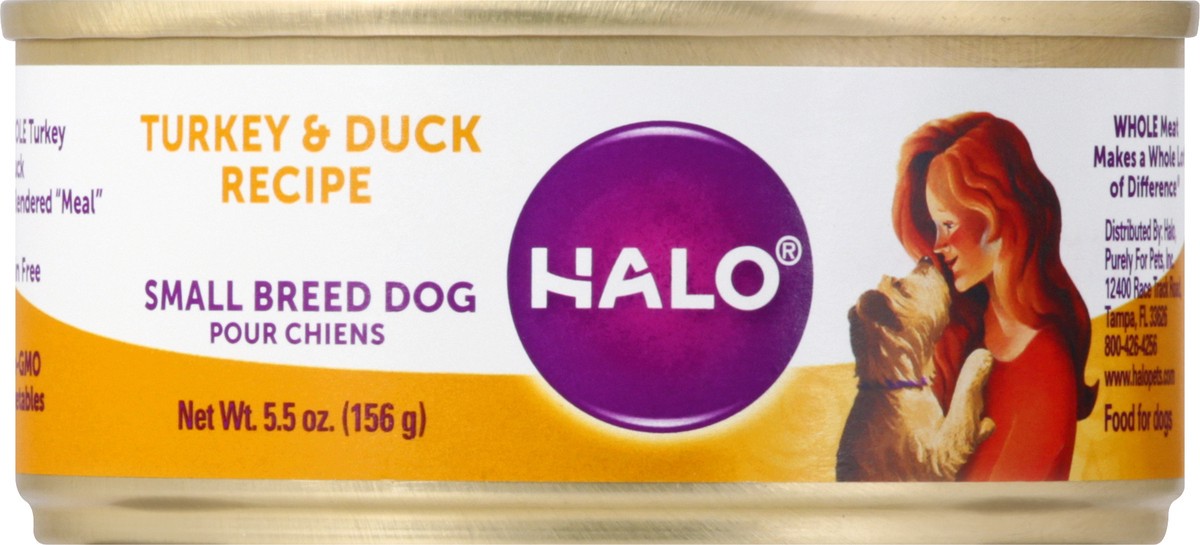 slide 1 of 9, Halo Small Breed Dog Turkey & Duck Recipe Food for Dogs 5.5 oz, 5.5 oz