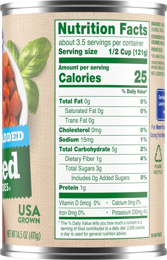 slide 4 of 4, Kroger No Salt Added Diced Tomatoes, 14.5 oz