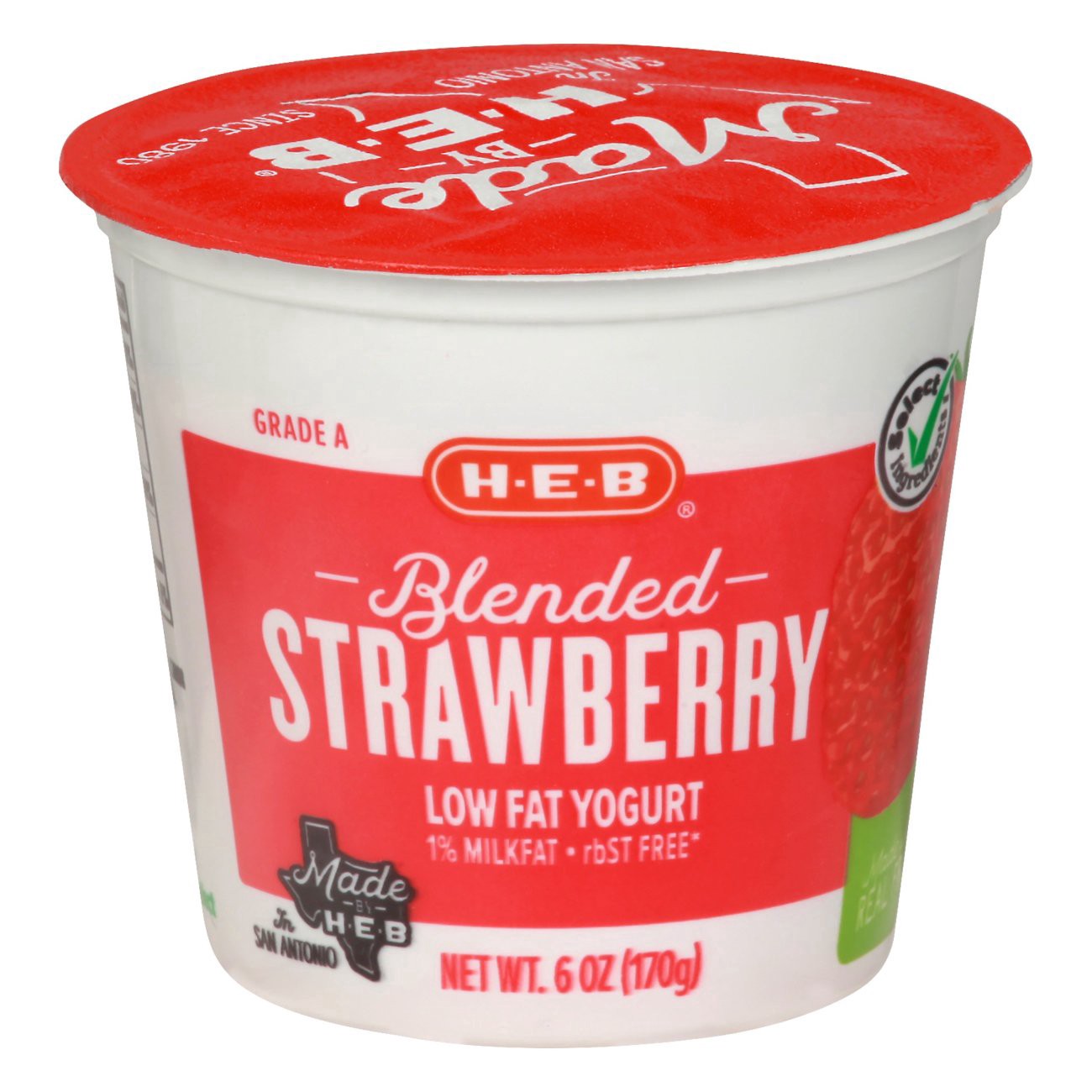 slide 1 of 1, H-E-B Low Fat Blended Strawberry Yogurt, 6 oz
