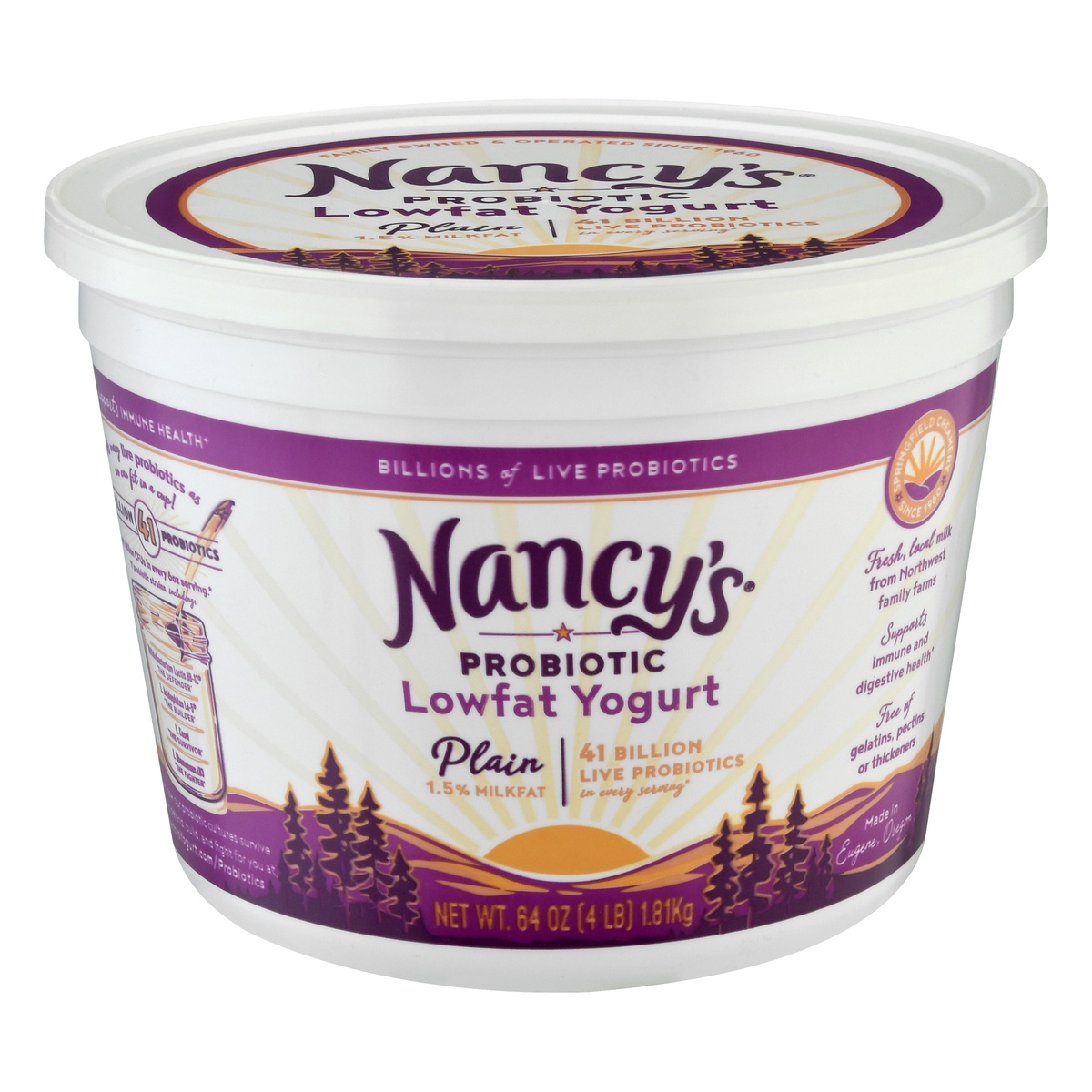 slide 1 of 9, Nancy's Probiotic Lowfat Plain Yogurt 64 oz, 64 oz