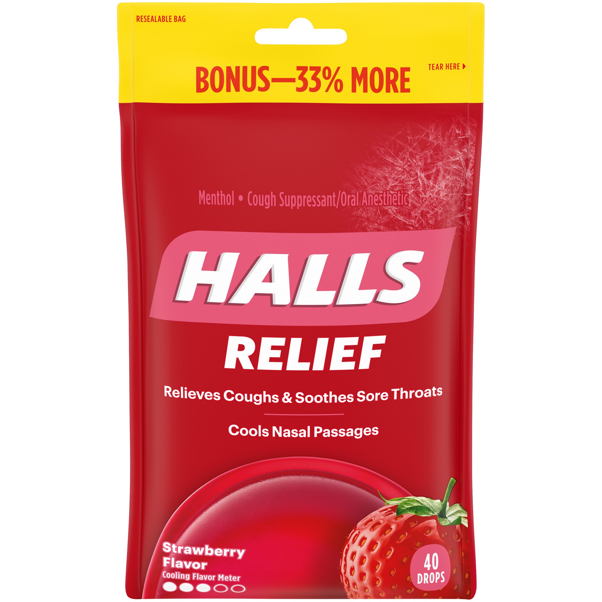slide 1 of 3, Halls Triple Soothing Action Strawberry Cough Drops Bonus, 1 ct