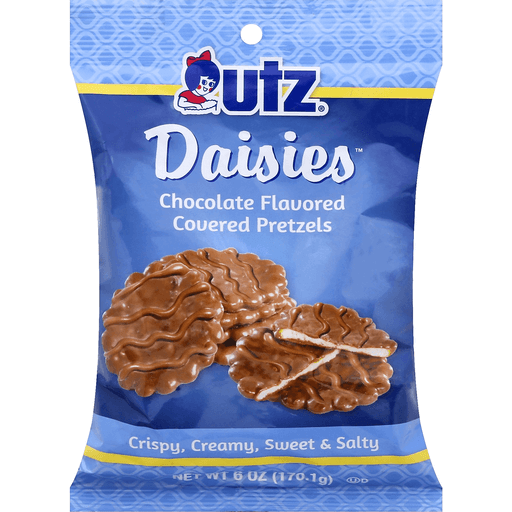 slide 1 of 1, Utz Pretzels, Daisies Chocolate Covered, 6 oz