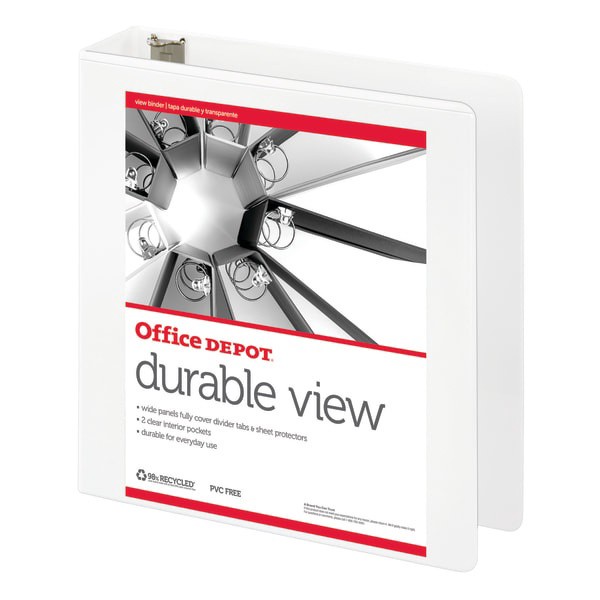 slide 4 of 5, Office Depot Durable View Round-Ring Binder, 2'' Rings, White, 2 in