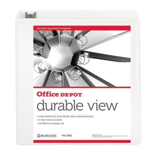 slide 3 of 5, Office Depot Durable View Round-Ring Binder, 2'' Rings, White, 2 in