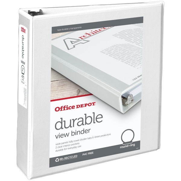 slide 1 of 5, Office Depot Durable View Round-Ring Binder, 2'' Rings, White, 2 in