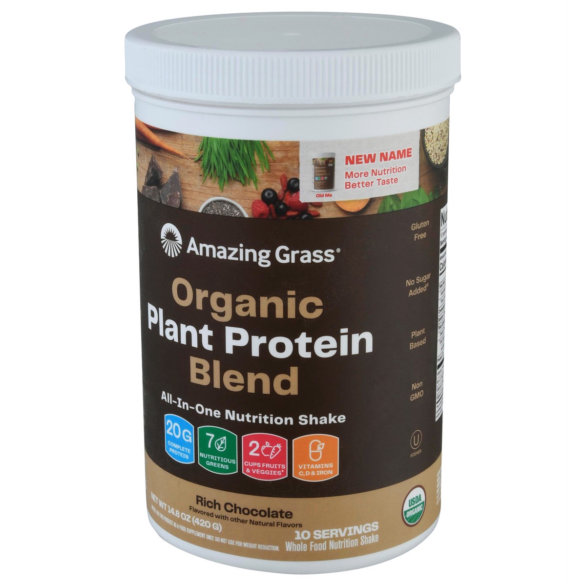 slide 6 of 9, Amazing Grass Organic Rich Chocolate Plant Protein Blend 14.8 oz, 1 ct