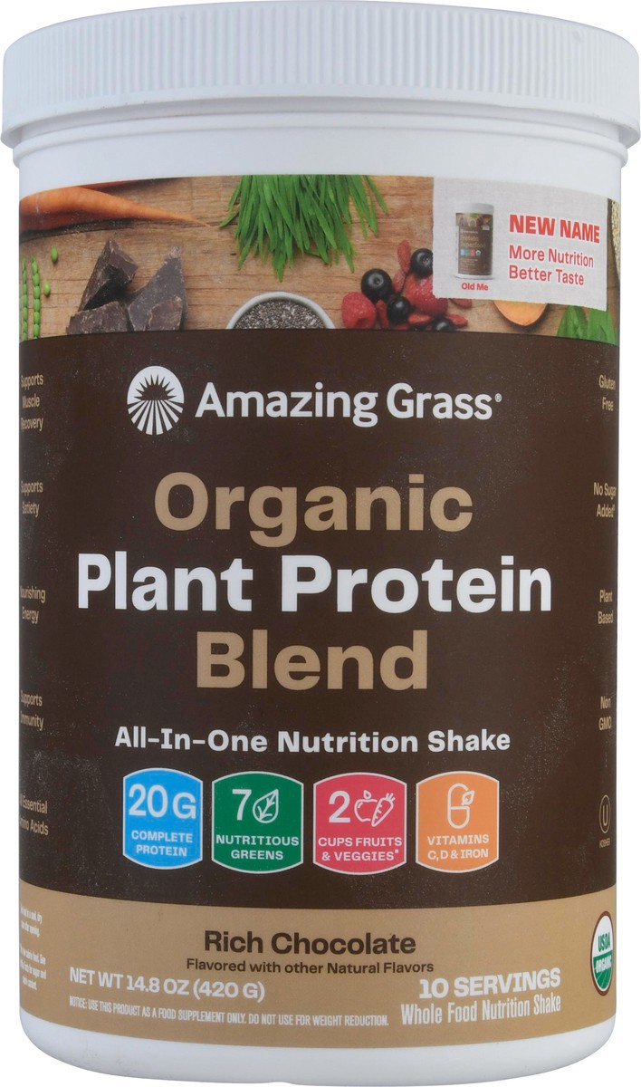 slide 5 of 9, Amazing Grass Organic Rich Chocolate Plant Protein Blend 14.8 oz, 1 ct