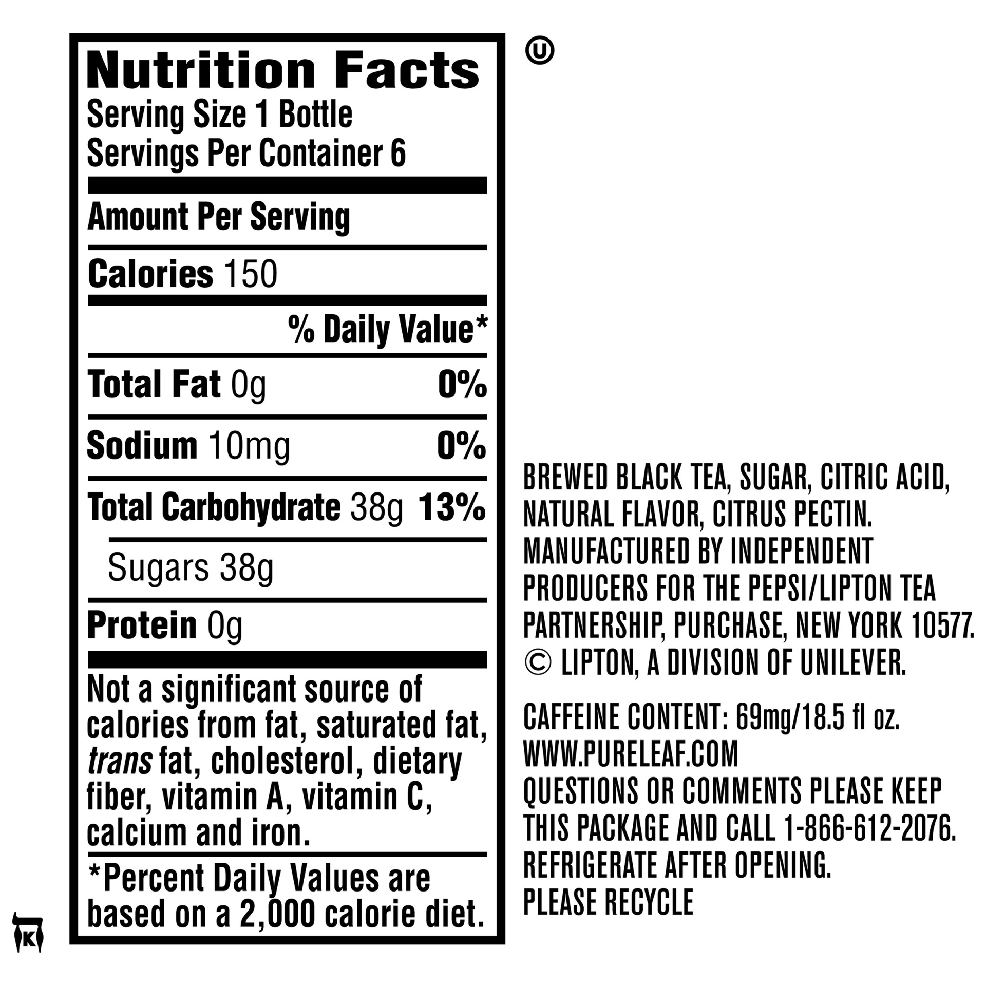 slide 2 of 2, Pure Leaf Lemon Iced Tea, 6 ct; 18.5 oz