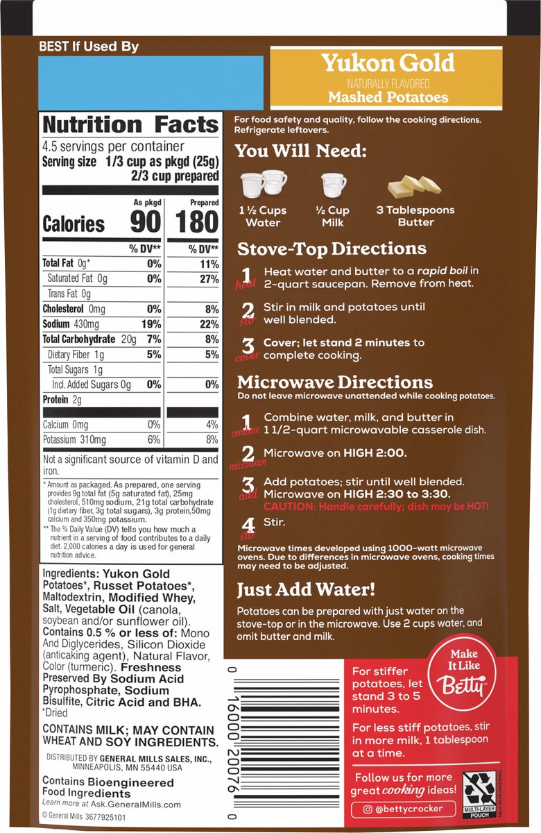 slide 5 of 9, Betty Crocker Yukon Gold Mashed Potatoes, 4 ounces, 4 oz
