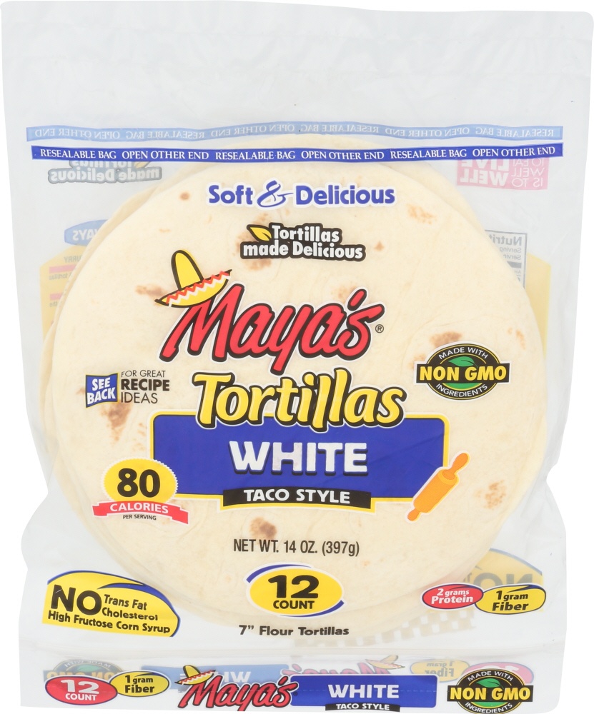 slide 1 of 1, Maya's Tortillas, White, Taco Style, 12 ct