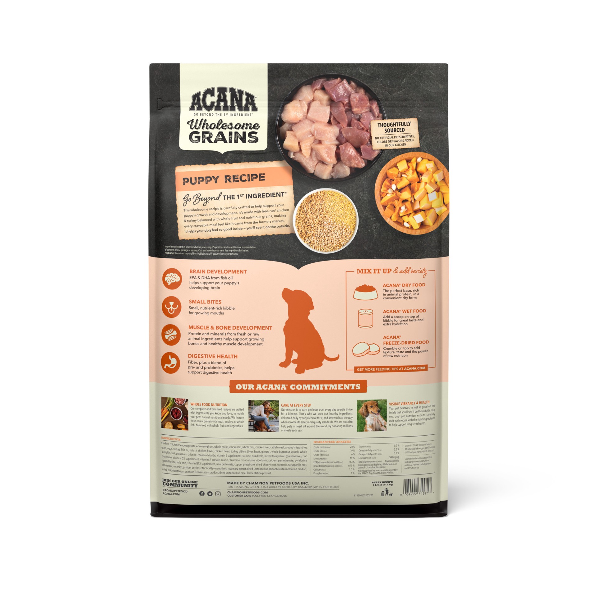slide 2 of 5, ACANA Wholesome Grains Puppy, 11.5lb, 11.5 lb