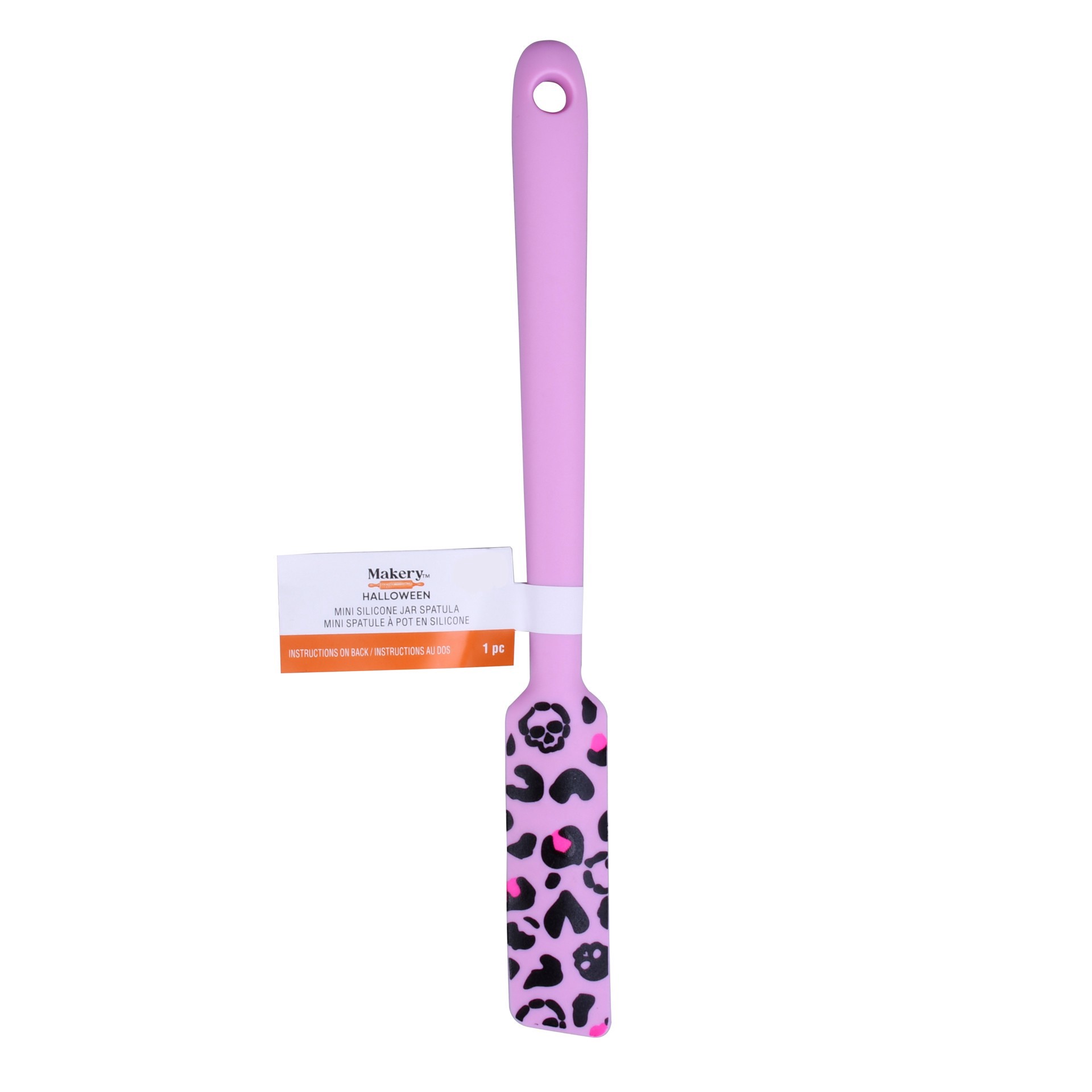 slide 4 of 4, Mini Pink Skull Leopard Print Silicone Jar Spatula By Makery, 8 in