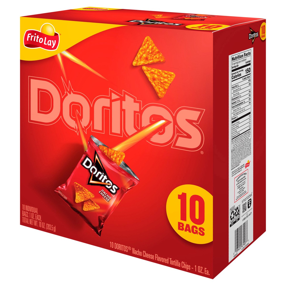 slide 6 of 11, Doritos Tortilla Chips, Nacho Cheese Flavored, 10 ct