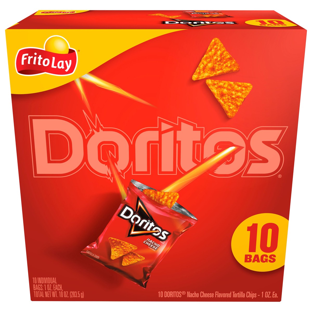 slide 1 of 11, Doritos Tortilla Chips, Nacho Cheese Flavored, 10 ct