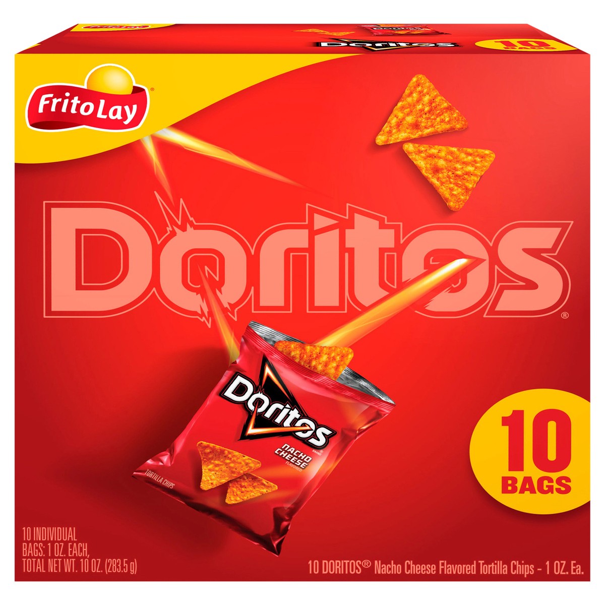 slide 9 of 11, Doritos Tortilla Chips, Nacho Cheese Flavored, 10 ct