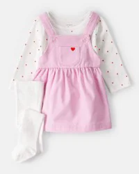 Carter's Baby Girl 3-Piece Heart Print Long-Sleeve Dress Set - Pink - 6M