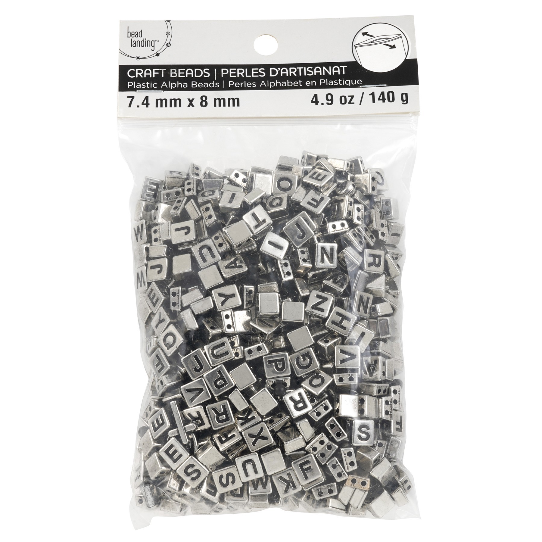 slide 3 of 4, Rhodium Alphabet Plastic Craft Beads, 8mm By Bead Landing, 8mm