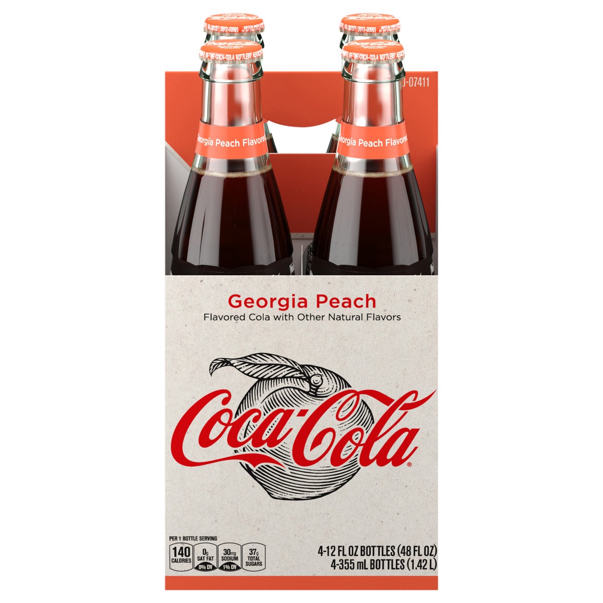 slide 1 of 5, Coca-Cola Georgia Peach Glass Bottles, 12 fl oz, 4 Pack, 4 ct; 12 fl oz
