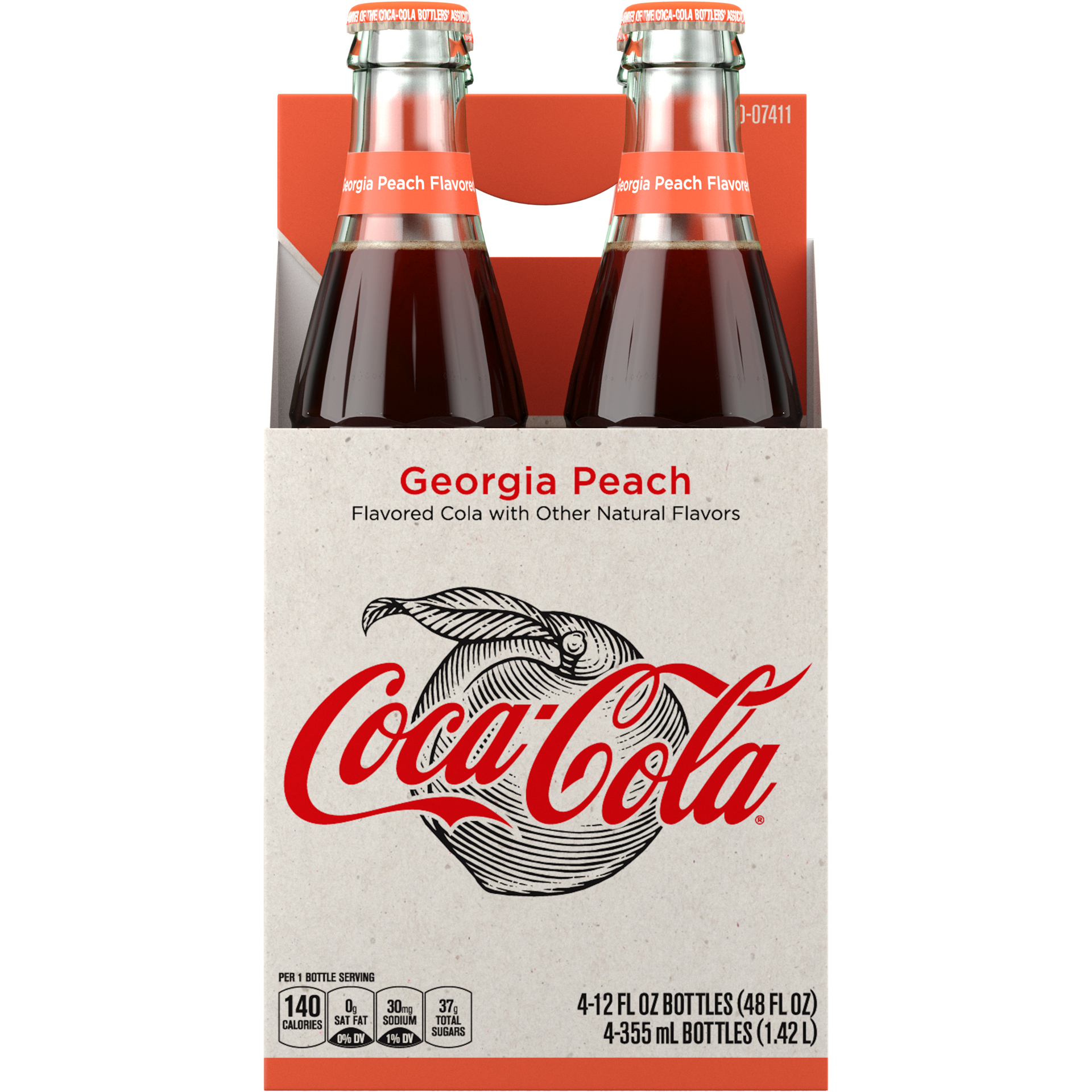 slide 1 of 5, Coca-Cola Georgia Peach Soda Soft Drink, 12 fl oz, 4 Pack, 4 ct; 12 fl oz
