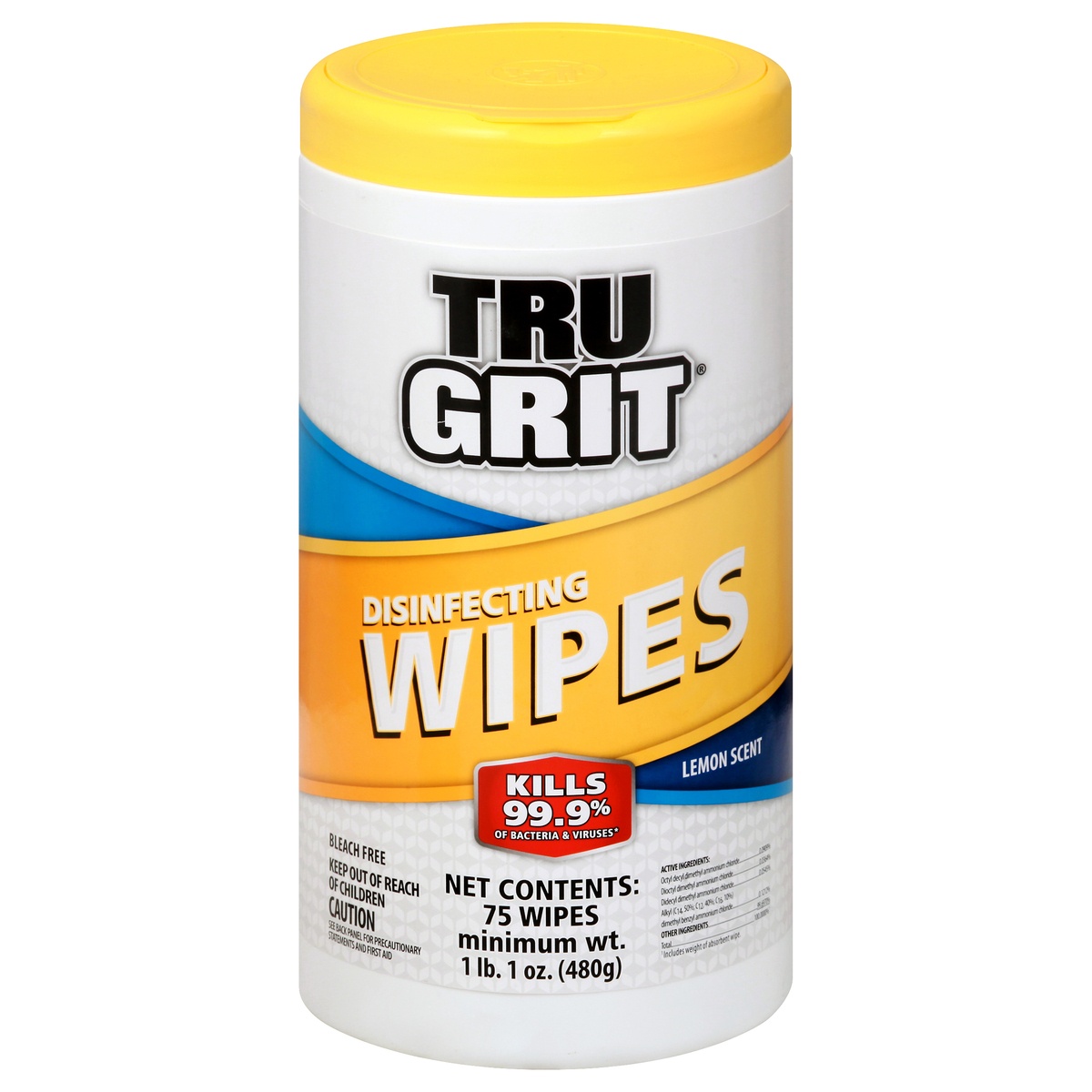 slide 1 of 1, Tru Grit Lemon Scent Disinfecting Wipes Value Pack, 75 ct