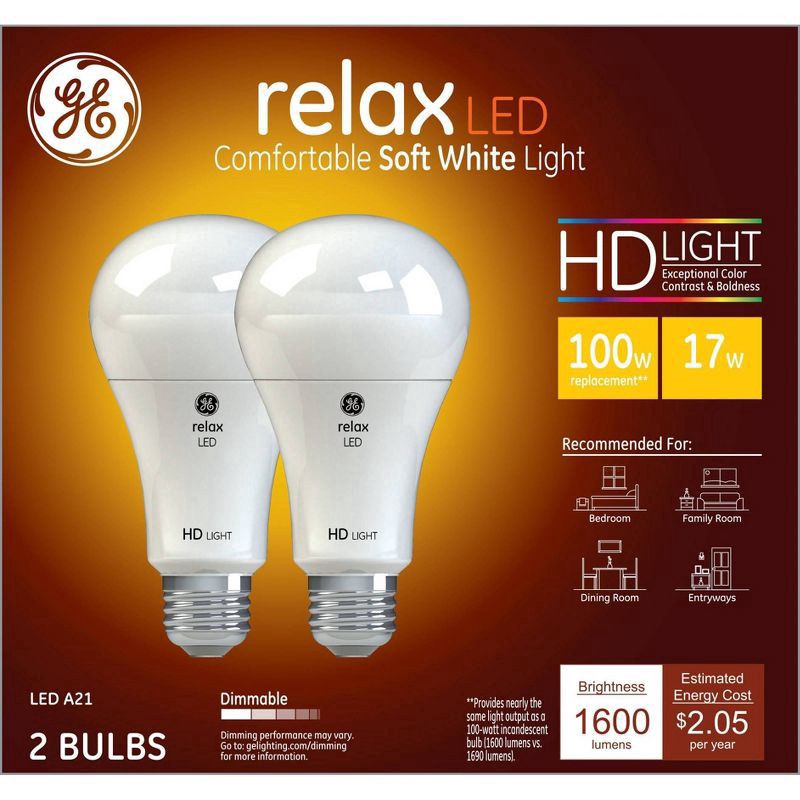 slide 1 of 4, GE Relax 15 Watts Soft White LED Light Bulbs 2 ea, 2 ct