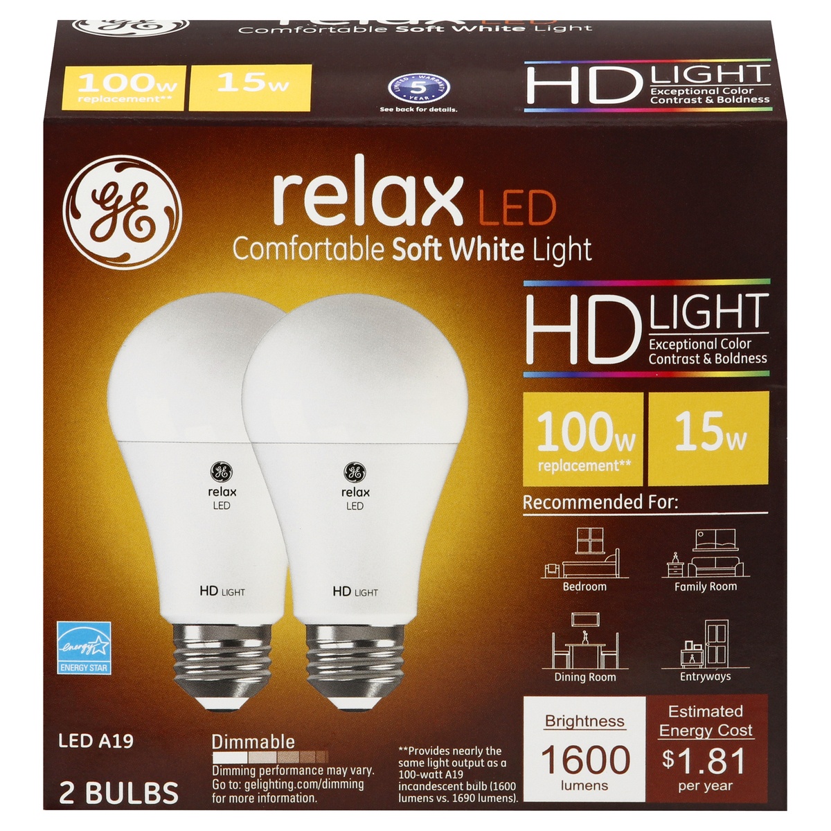 slide 1 of 1, GE Relax HD 100watt LED Bulb White, 2 ct