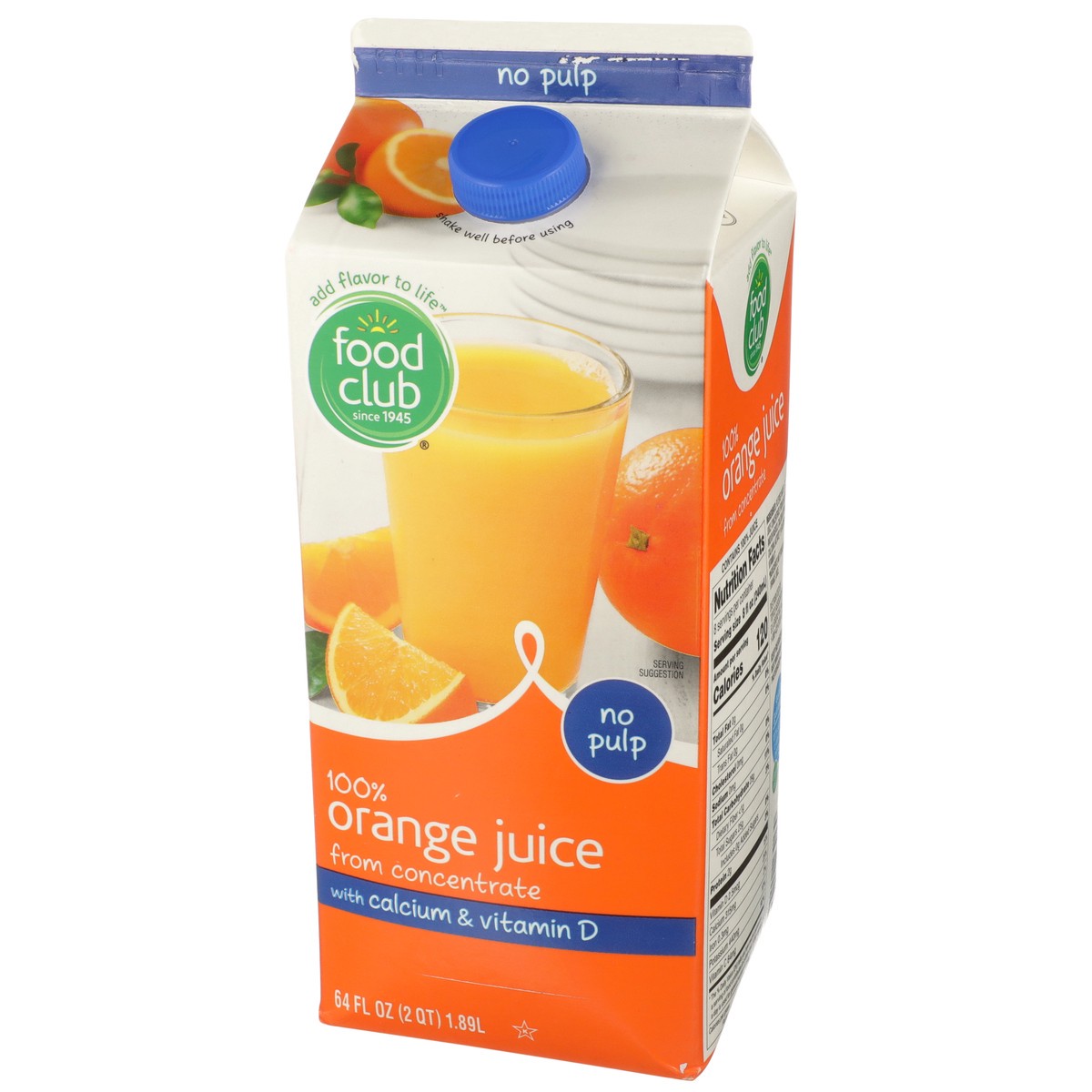 slide 2 of 9, Food Club 100% Orange No Pulp Juice From Concentrate With Calcium & Vitamin D - 64 oz, 64 oz