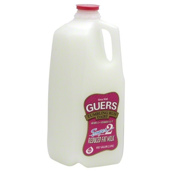 slide 1 of 1, Guers Milk, Reduced Fat, Super 2, 1/2 gal