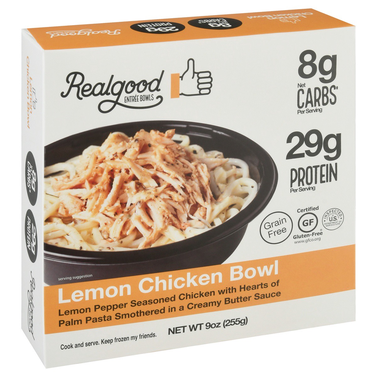 slide 2 of 9, Realgood Real Good Foods Lemon Chicken Bowl with Veggie Pasta and Creamy Butter Sauce, 9 oz