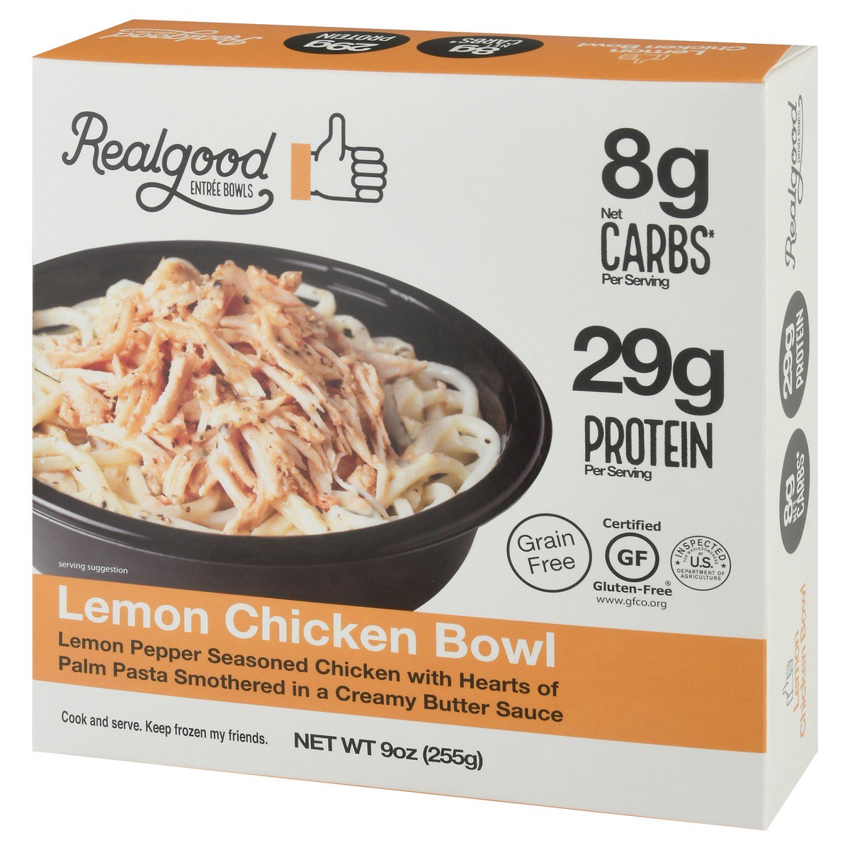 slide 3 of 9, Realgood Real Good Foods Lemon Chicken Bowl with Veggie Pasta and Creamy Butter Sauce, 9 oz