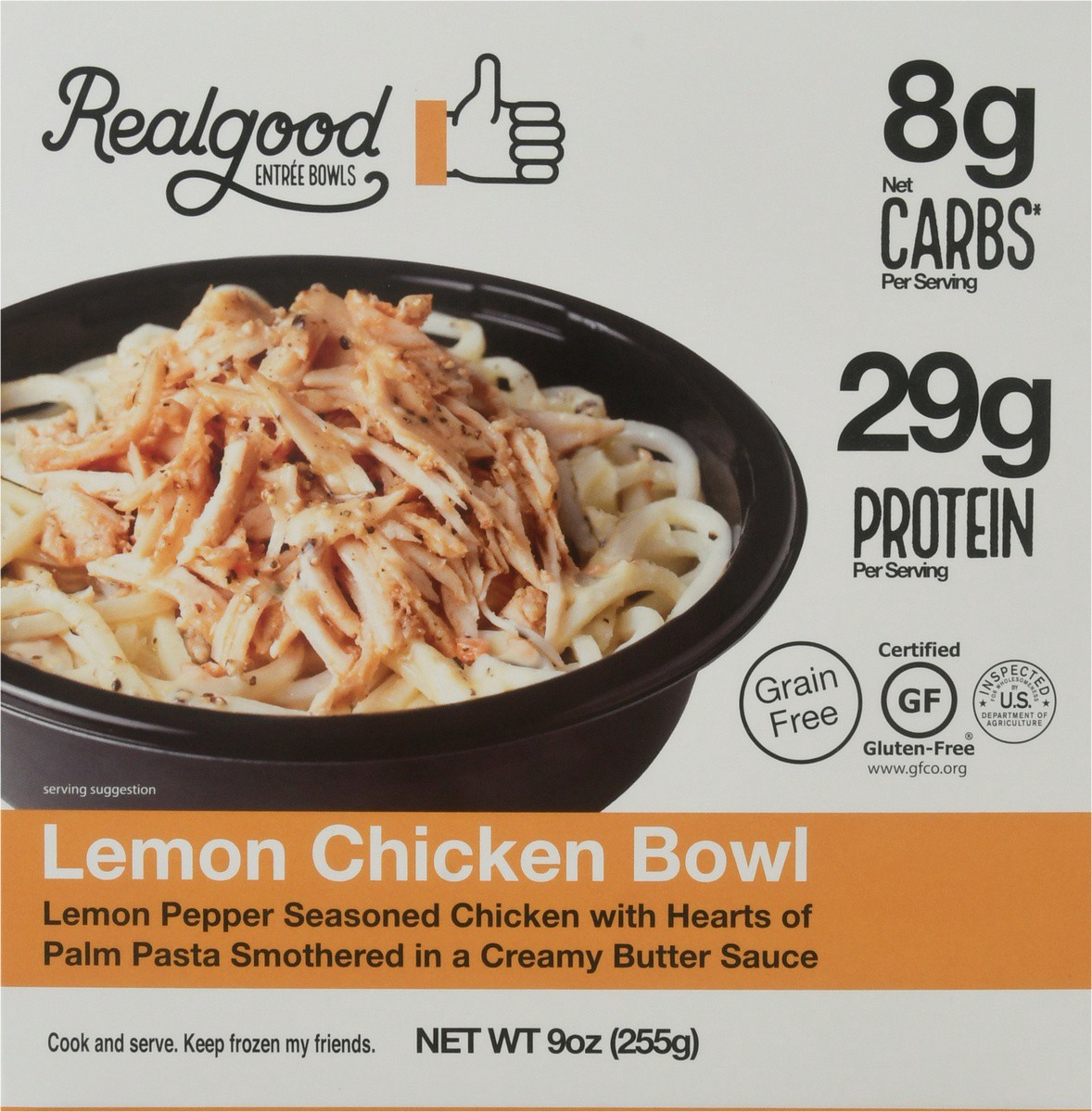 slide 8 of 9, Realgood Real Good Foods Lemon Chicken Bowl with Veggie Pasta and Creamy Butter Sauce, 9 oz