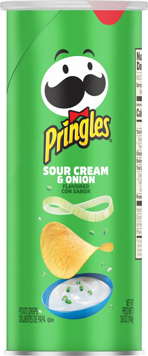 slide 3 of 3, Pringles Potato Crisps Chips, Lunch Snacks, On The Go Snacks, Sour Cream and Onion, 3.6oz Can, 1 Can, 3.6 oz