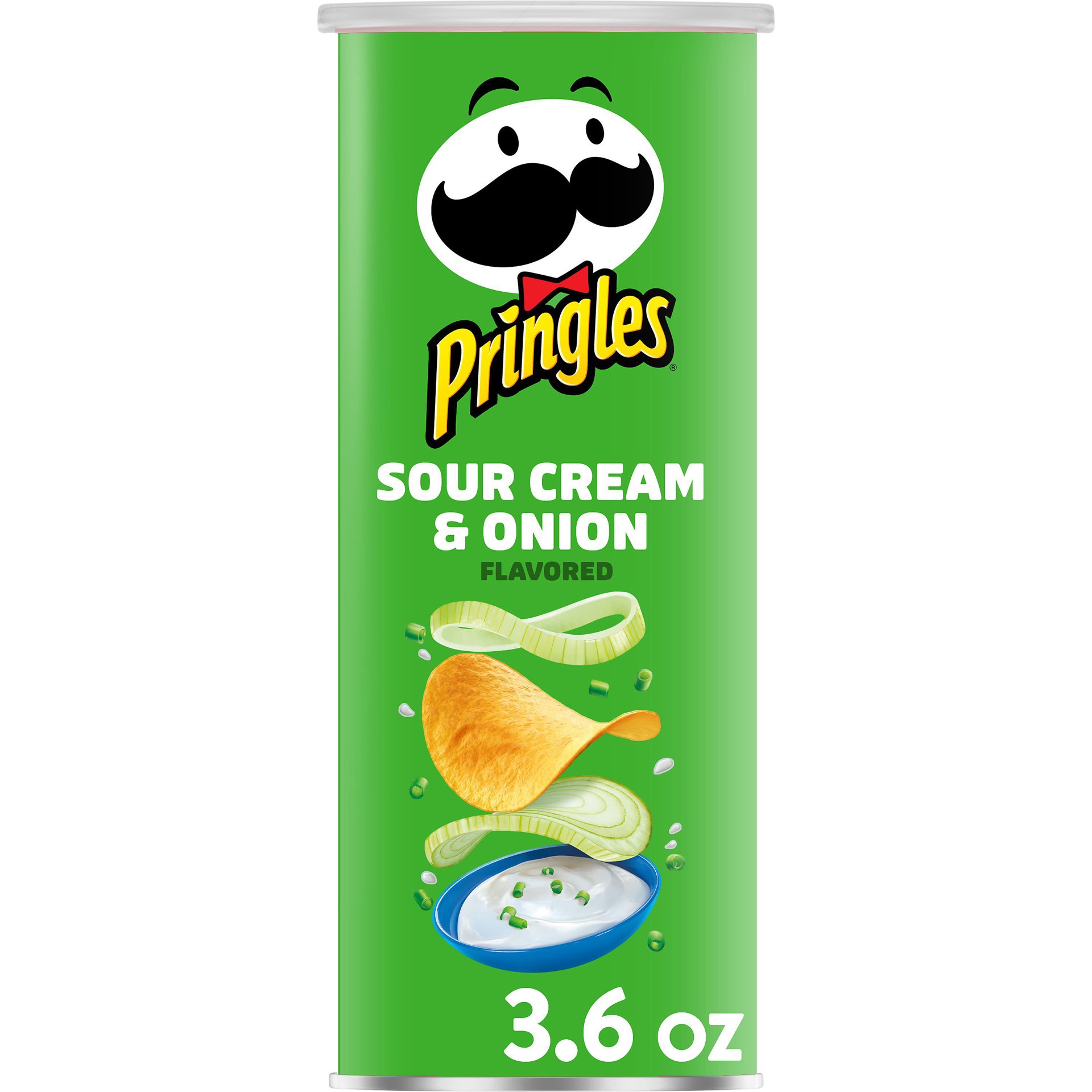 slide 1 of 3, Pringles Potato Crisps Chips, Lunch Snacks, On The Go Snacks, Sour Cream and Onion, 3.6oz Can, 1 Can, 3.6 oz