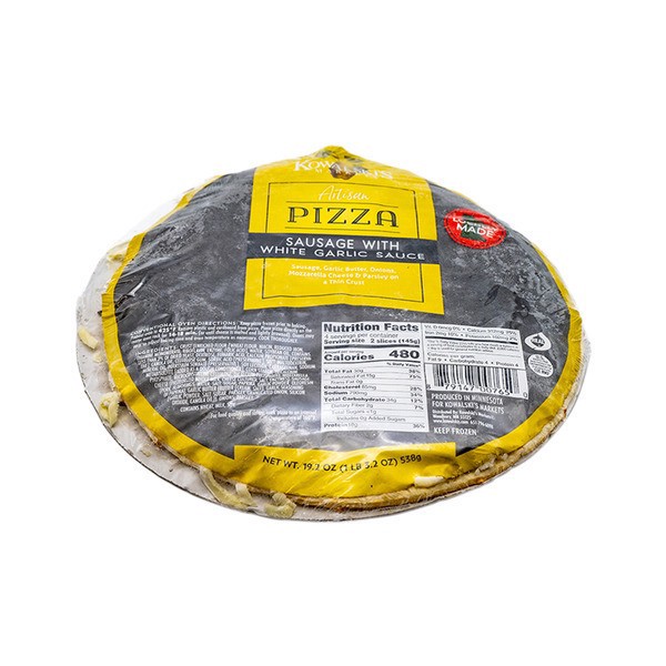 slide 1 of 1, Kwl Sausage White Garlic Pizza, 