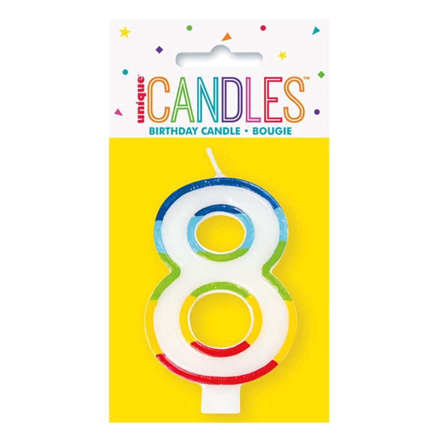slide 1 of 1, unique Rainbow Border Number 8 Birthday Candle, 3.25 in