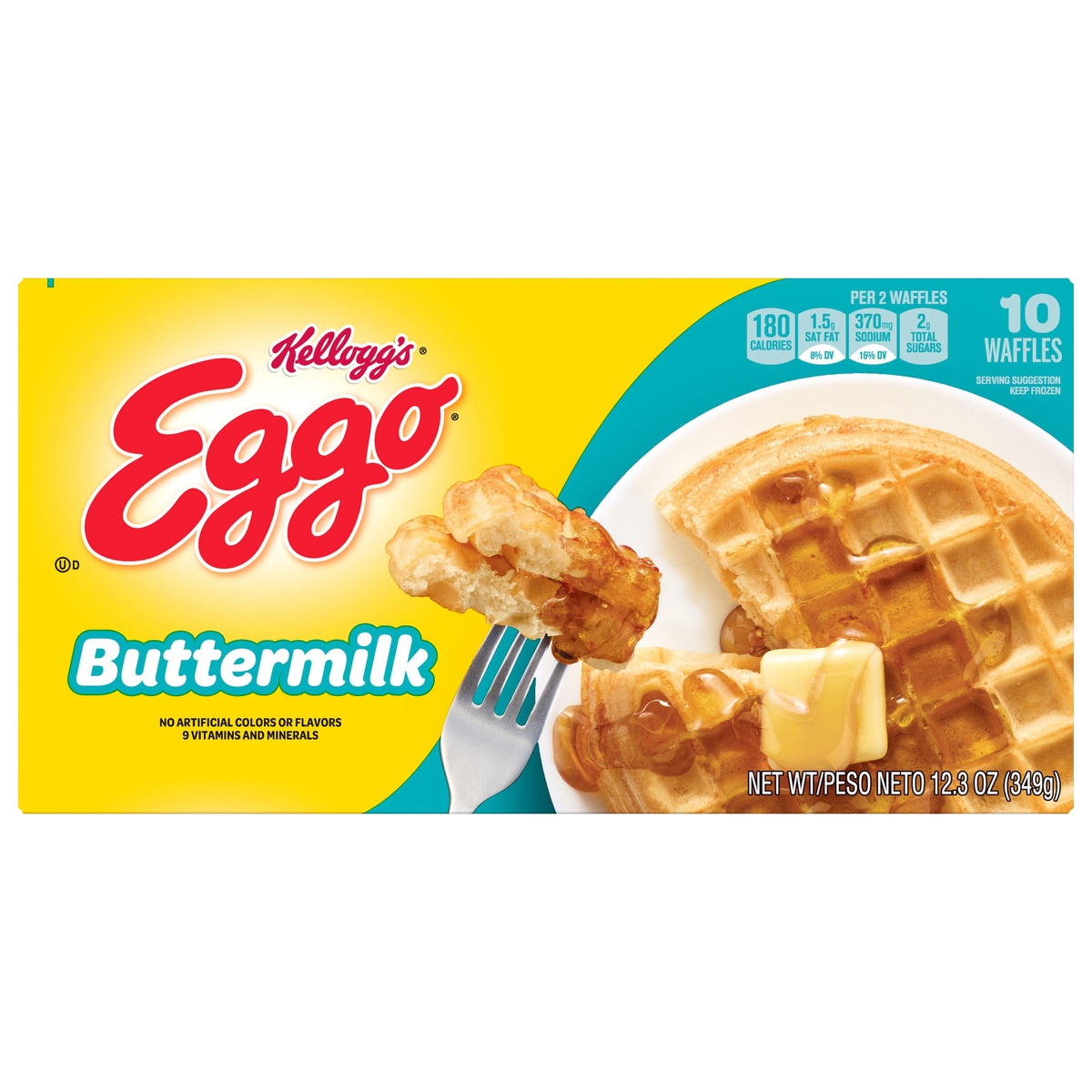 slide 1 of 1, Eggo Frozen Waffles, Frozen Breakfast, Resealable, Buttermilk, 12.3 oz