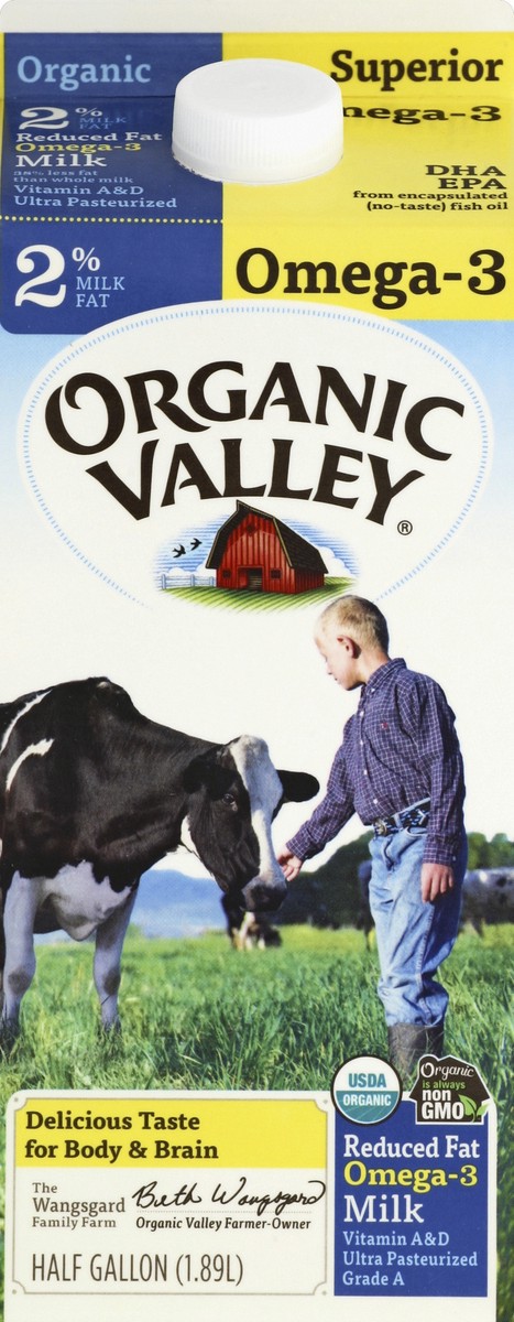 slide 4 of 4, Organic Valley Milk, Reduced Fat, Omega-3, 2% Milk Fat, 1/2 gal