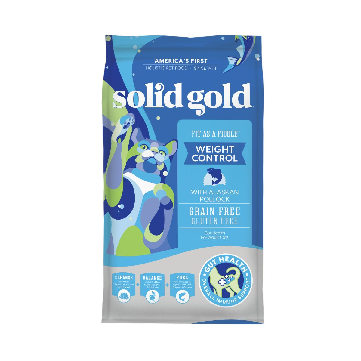 slide 1 of 5, Solid Gold Fit As A Fiddle Alaskan Pollock Weight Control Adult Dry Cat Food, 12 lb