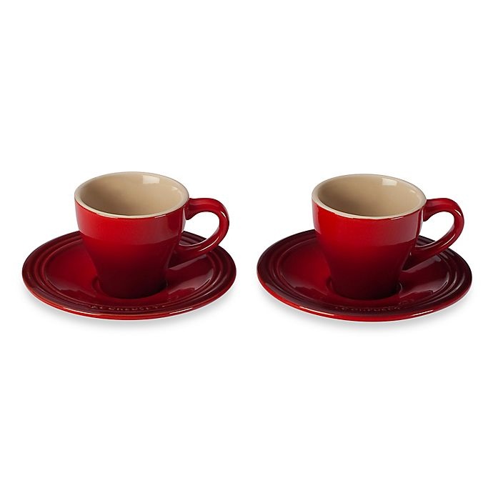 slide 1 of 1, Le Creuset Espresso Cups and Saucers - Cherry, 2 ct