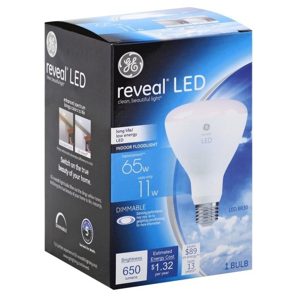 slide 1 of 4, GE Reveal 65-Watt LED BR30 Light Bulb, 1 ct