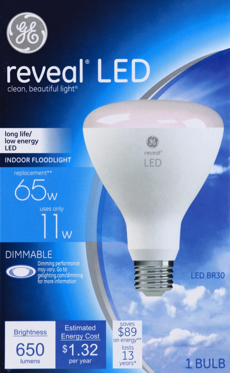 slide 4 of 4, GE Reveal 65-Watt LED BR30 Light Bulb, 1 ct