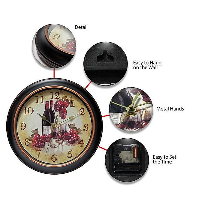 slide 6 of 6, Infinity Instruments Pinot Wall Clock - Black, 12 in