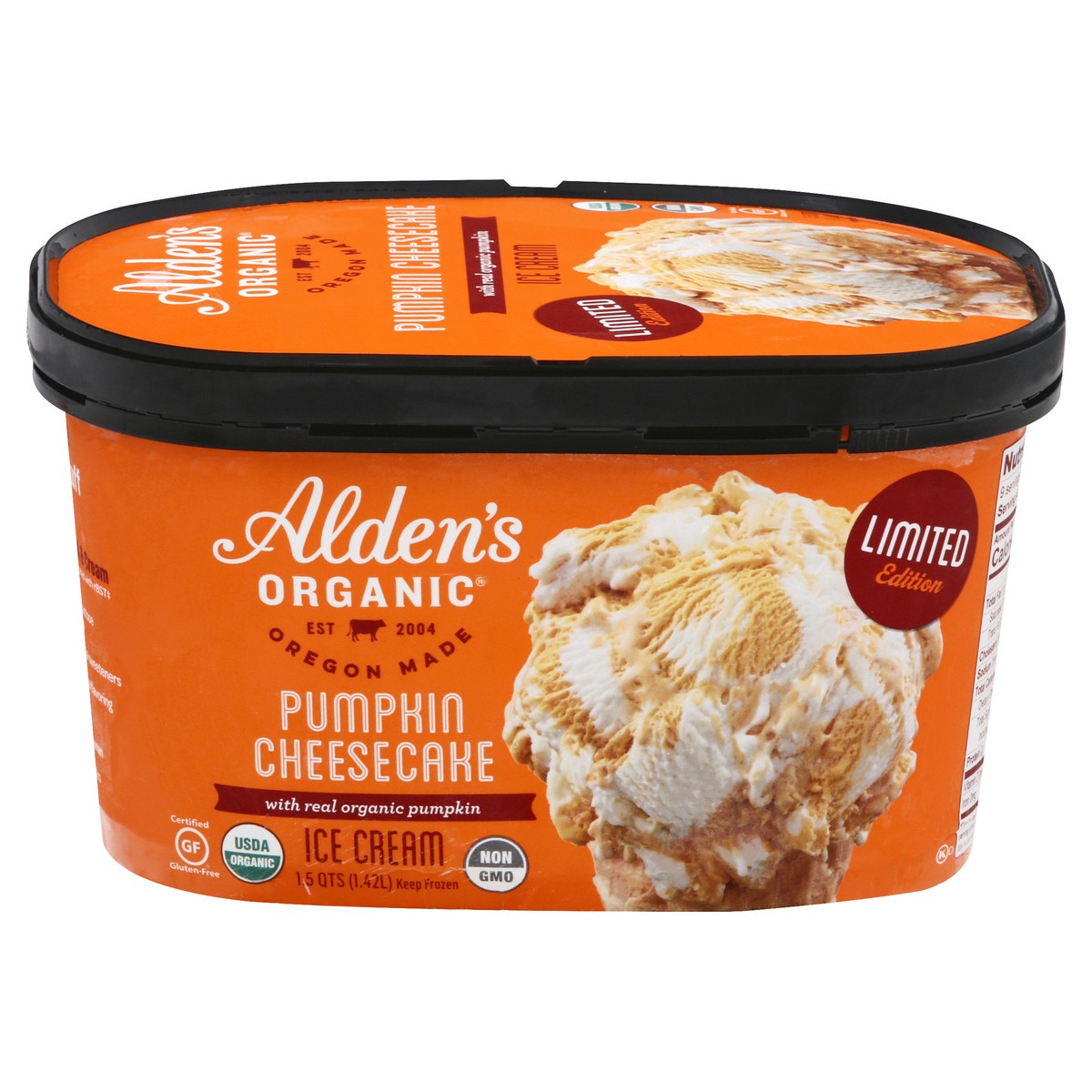 slide 1 of 9, Alden's Aldens Organic Ice Cream Chescke Pumpkn, 1.5 qt