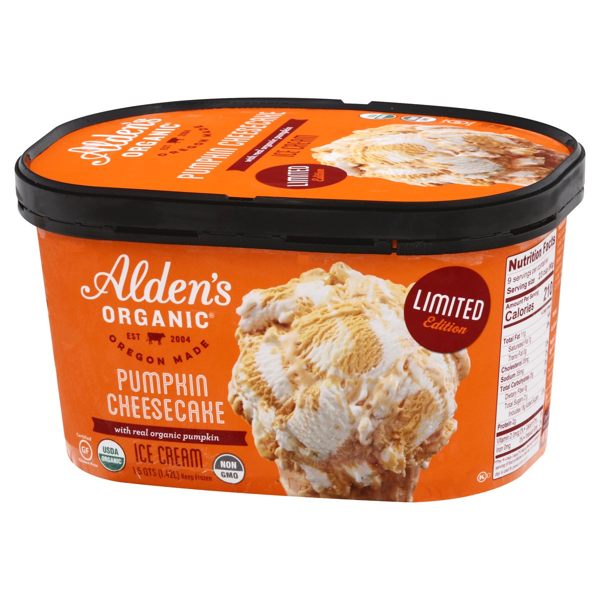 slide 3 of 9, Alden's Aldens Organic Ice Cream Chescke Pumpkn, 1.5 qt