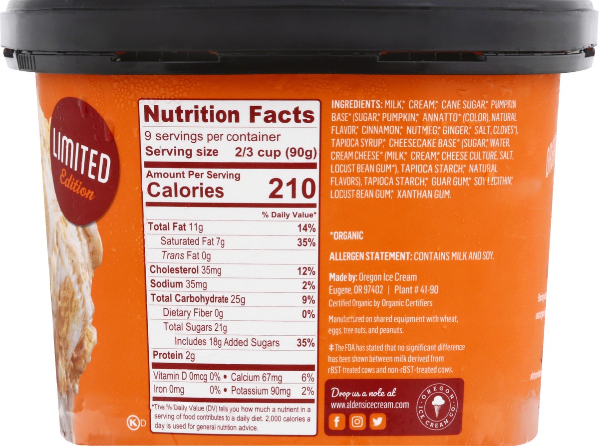 slide 8 of 9, Alden's Aldens Organic Ice Cream Chescke Pumpkn, 1.5 qt