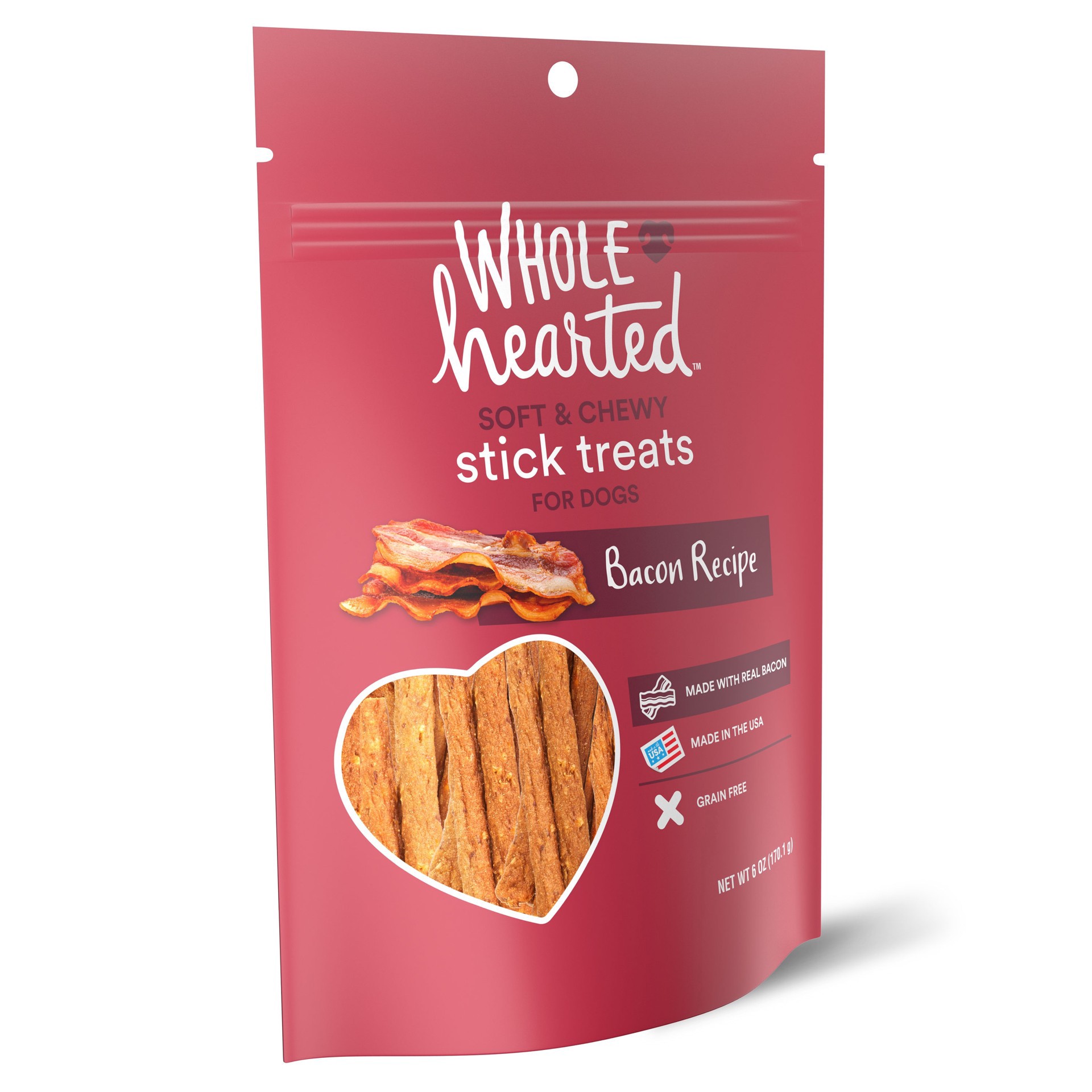 slide 4 of 5, WholeHearted Grain Free Soft and Chewy Bacon Recipe Dog Stick Treats, 16 oz