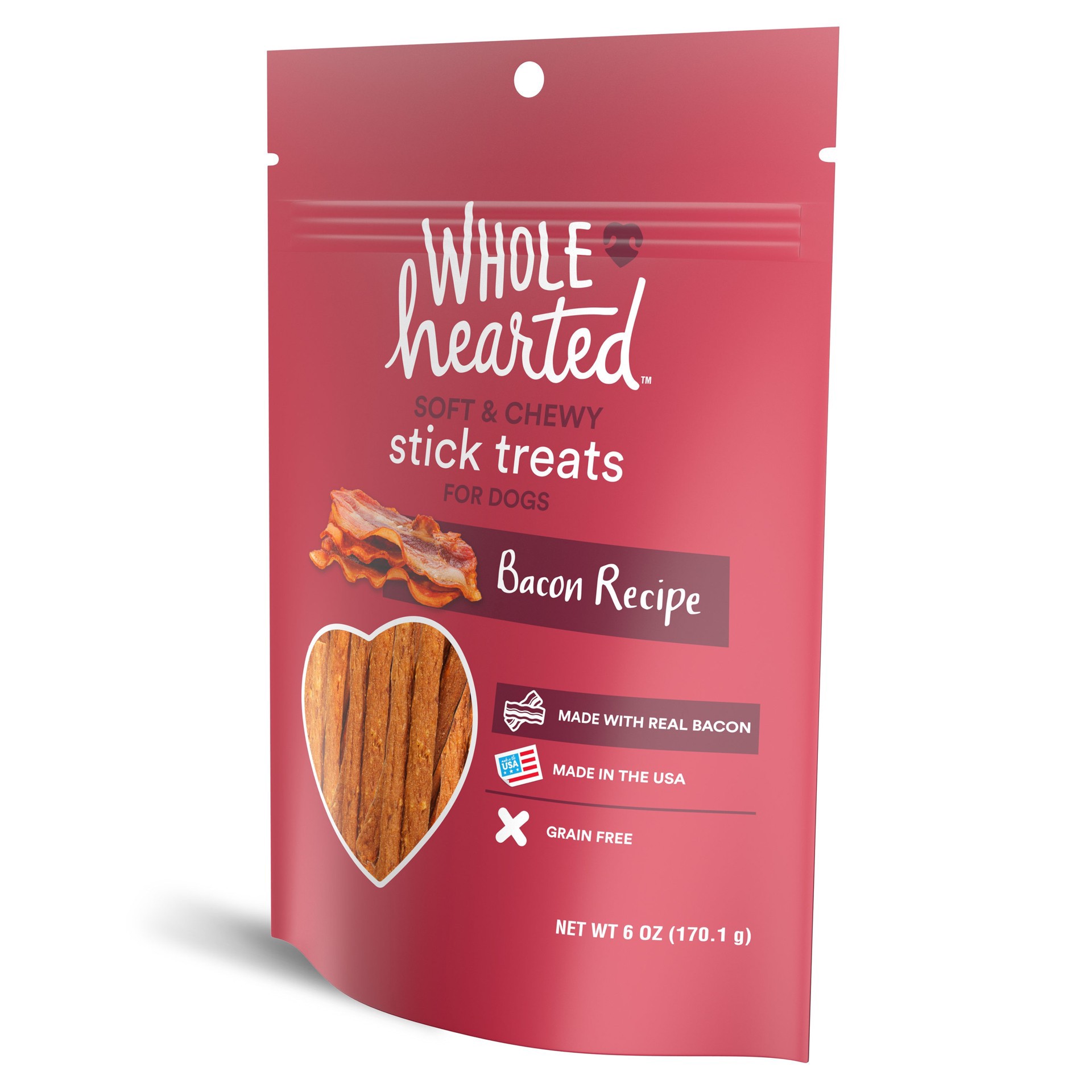 slide 5 of 5, WholeHearted Grain Free Soft and Chewy Bacon Recipe Dog Stick Treats, 16 oz