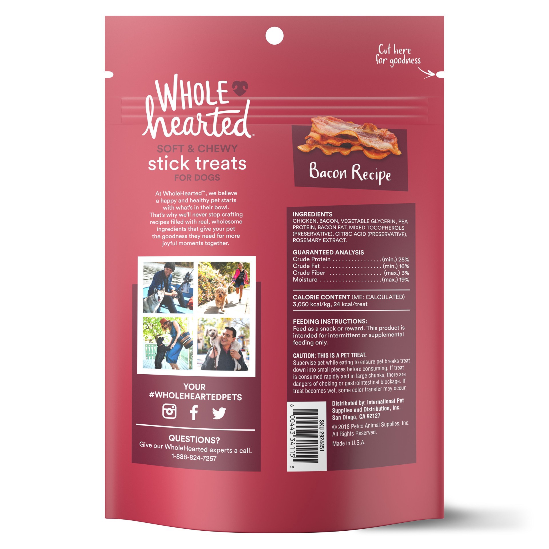 slide 3 of 5, WholeHearted Grain Free Soft and Chewy Bacon Recipe Dog Stick Treats, 16 oz