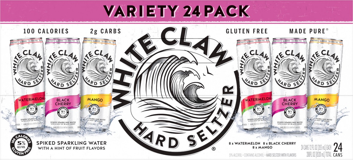 slide 6 of 7, White Claw Variety Pack 24pk, 24 ct; 12 oz
