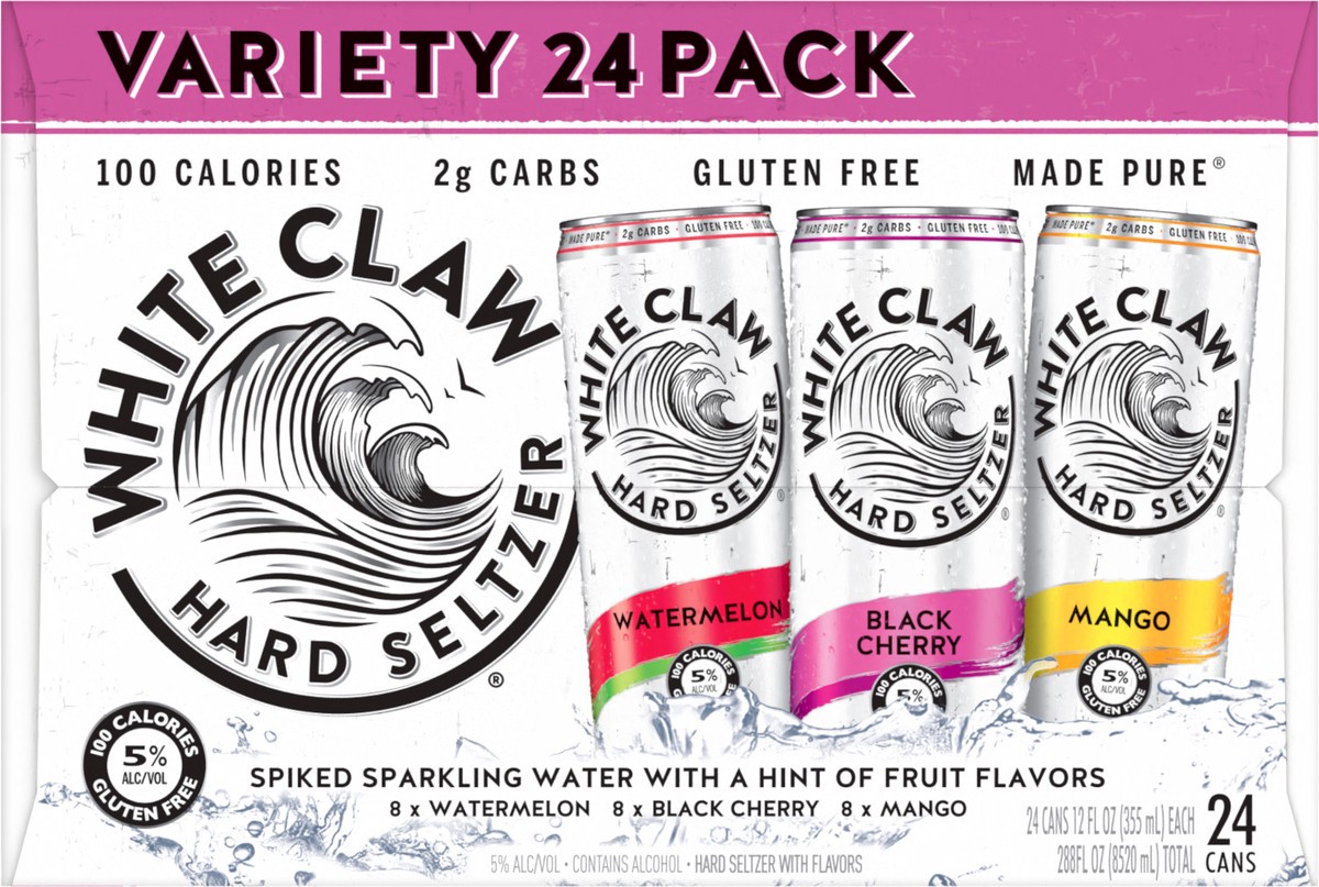 slide 5 of 7, White Claw Variety Pack 24pk, 24 ct; 12 oz